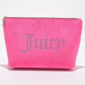 JUICY COUTURE Rhinestone Logo Pink Velour Makeup Pouch Travel Bag NEW NWT